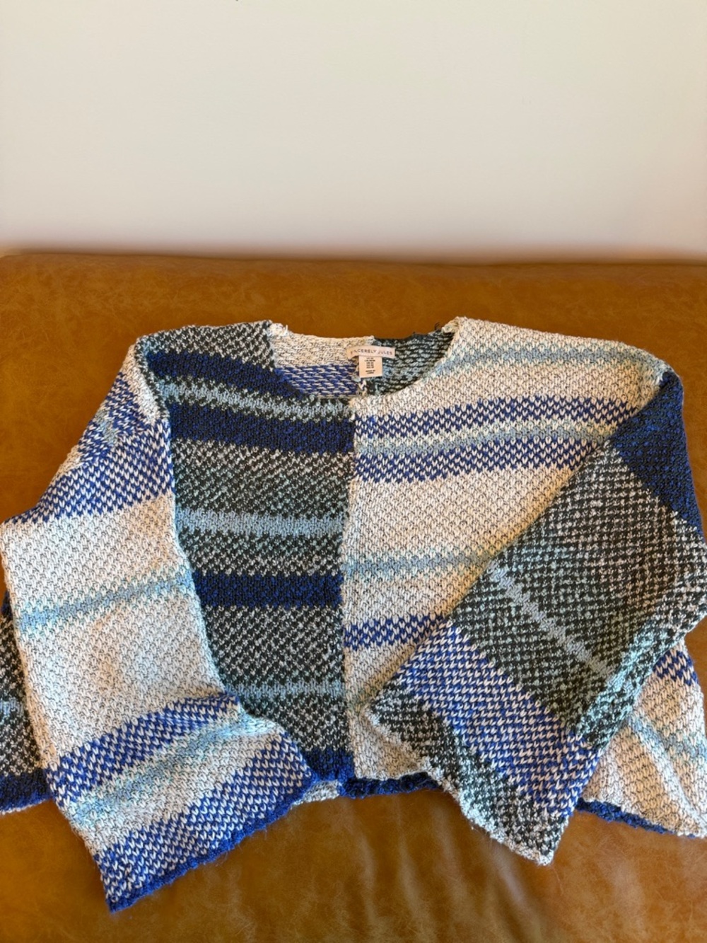 Sincerely Jules Patchwork Crochet Cardigan - Blue & Cream